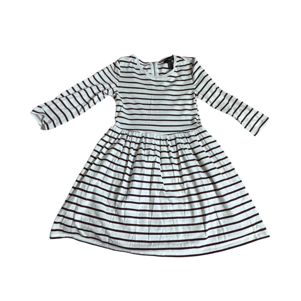 Forever 21 Striped 3/4 Sleeve Dress Small white and burgundy d14